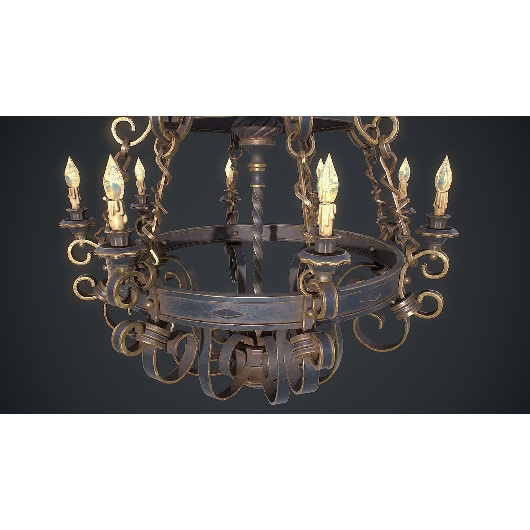 Forged Chandelier 3D Model – Low Poly PBR Lighting Asset, FBX/OBJ - View 9
