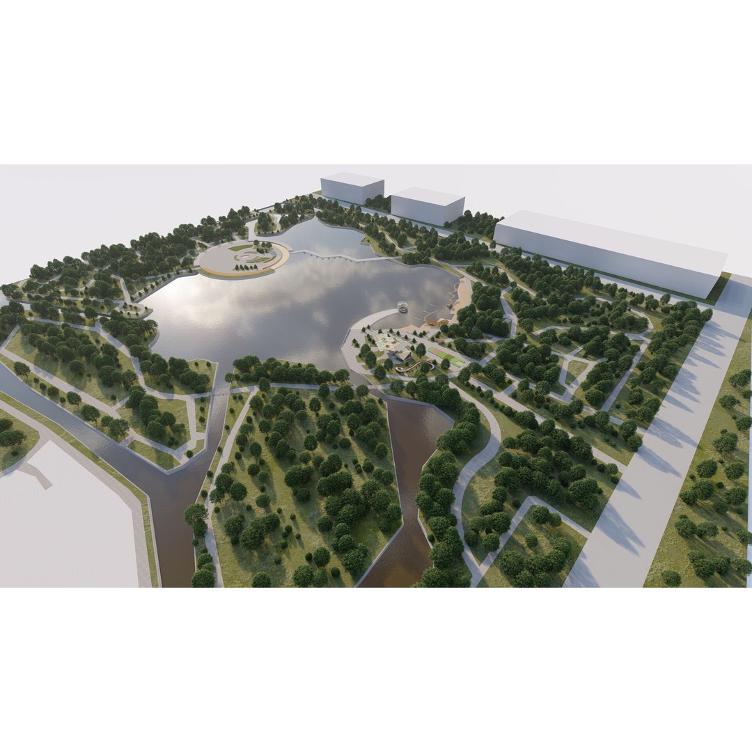 Public Park Landscape 3D Model – Modern Exterior Design, FBX, OBJ - View 3