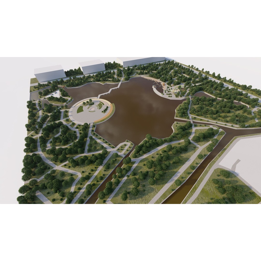 Public Park Landscape 3D Model – Modern Exterior Design, FBX, OBJ - View 8