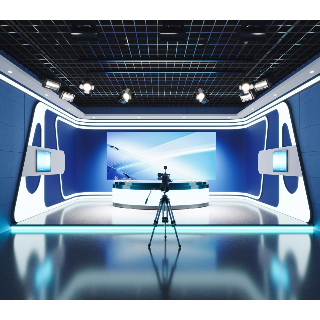 Virtual TV Studio News Set 3D Model – Modern Multimedia Broadcast Asset - View 2