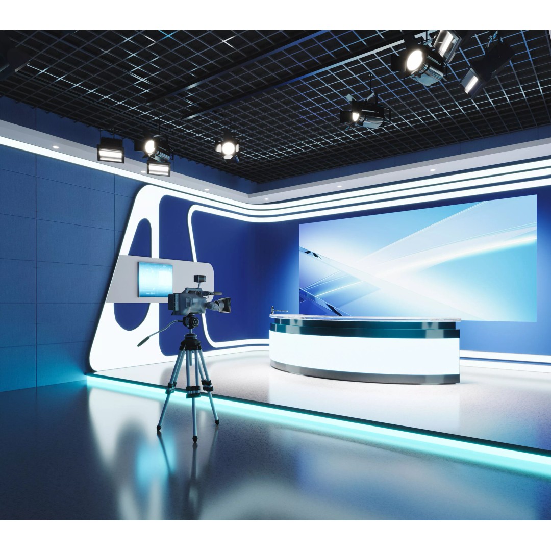 Virtual TV Studio News Set 3D Model – Modern Multimedia Broadcast Asset - View 4