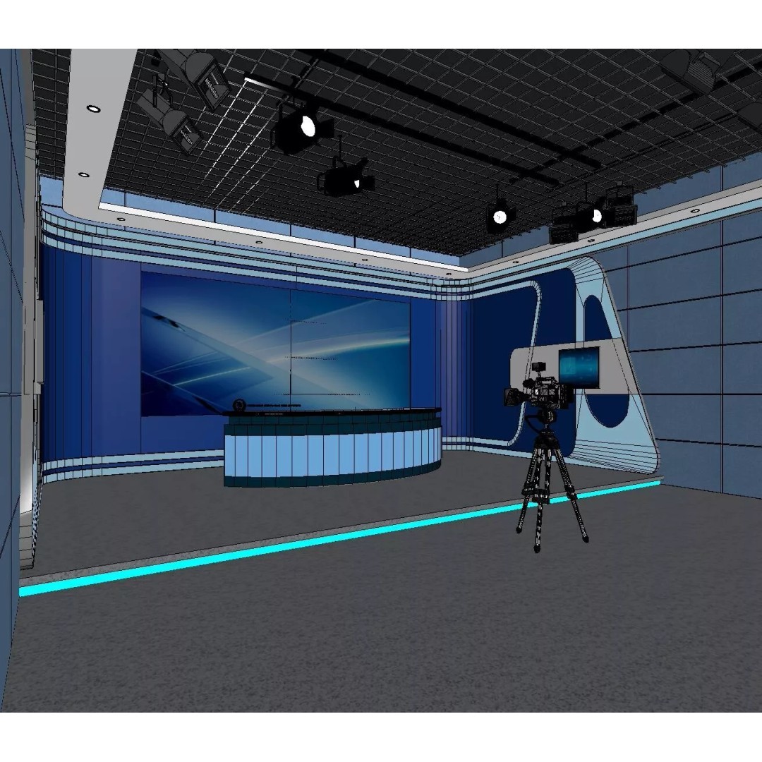 Virtual TV Studio News Set 3D Model – Modern Multimedia Broadcast Asset - View 5