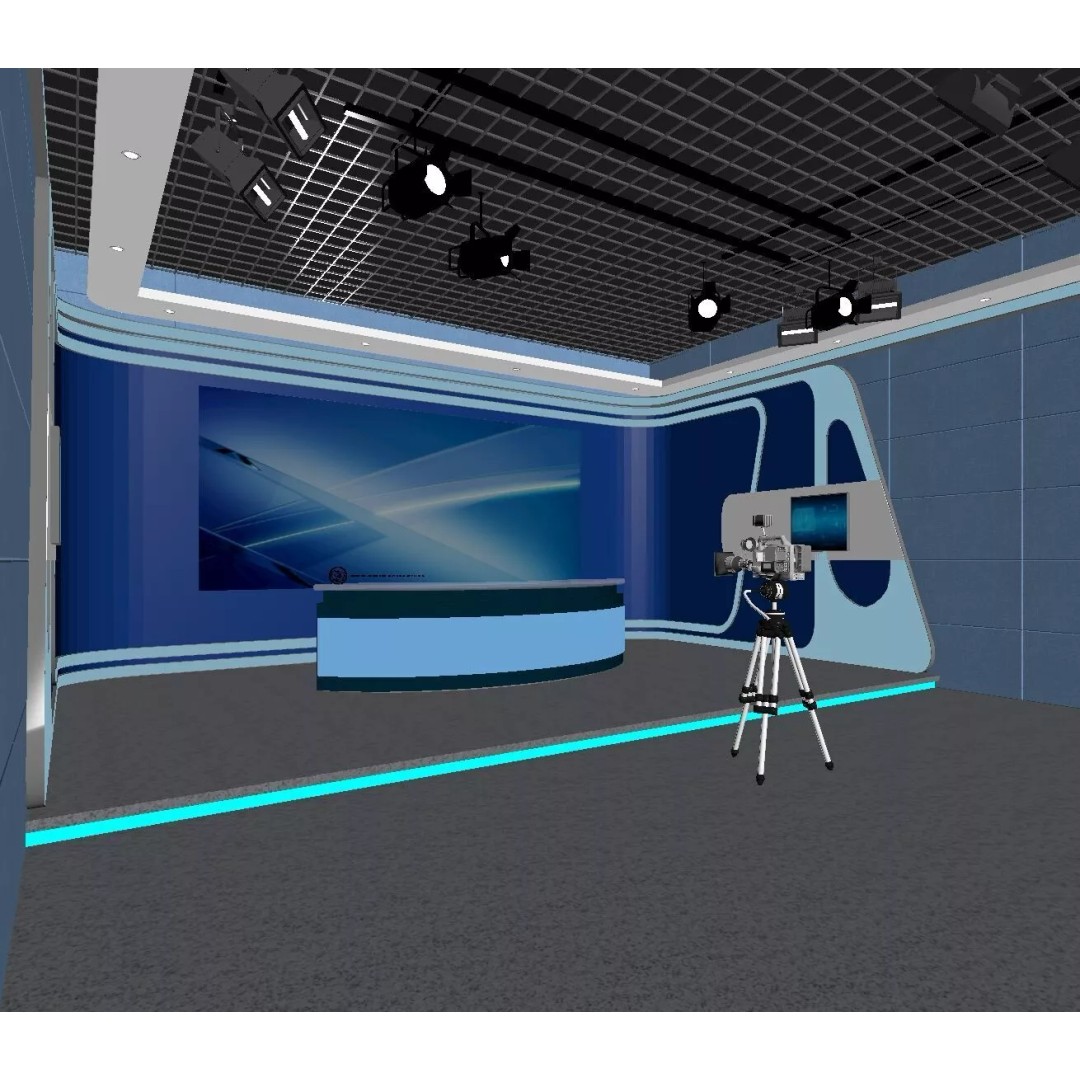 Virtual TV Studio News Set 3D Model – Modern Multimedia Broadcast Asset - View 6