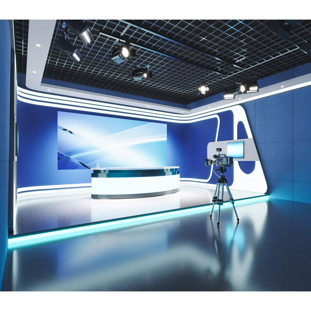 Virtual TV Studio News Set 3D Model – Modern Multimedia Broadcast Asset - View 8
