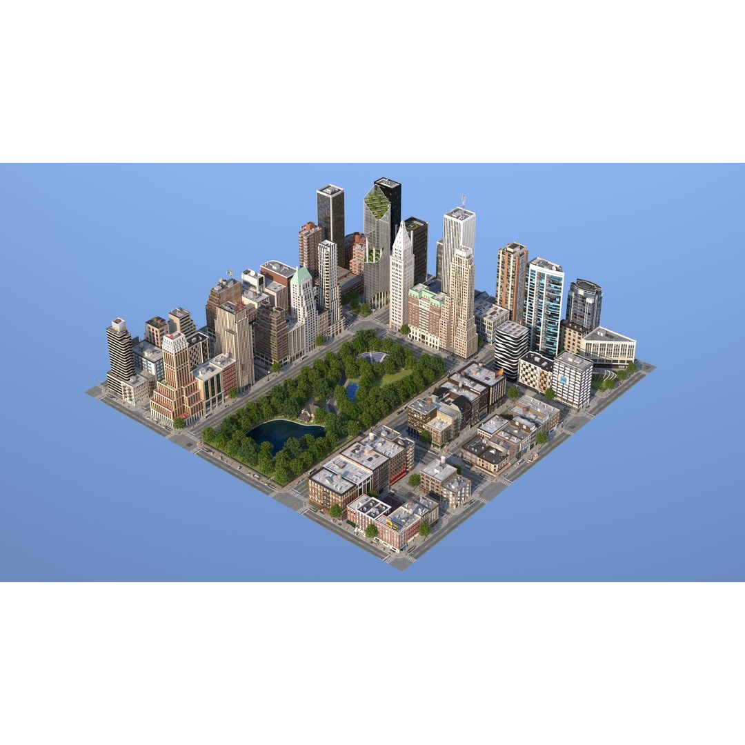 Park City 3D Model – Low Poly Cityscape with Modular Blocks, FBX - View 15