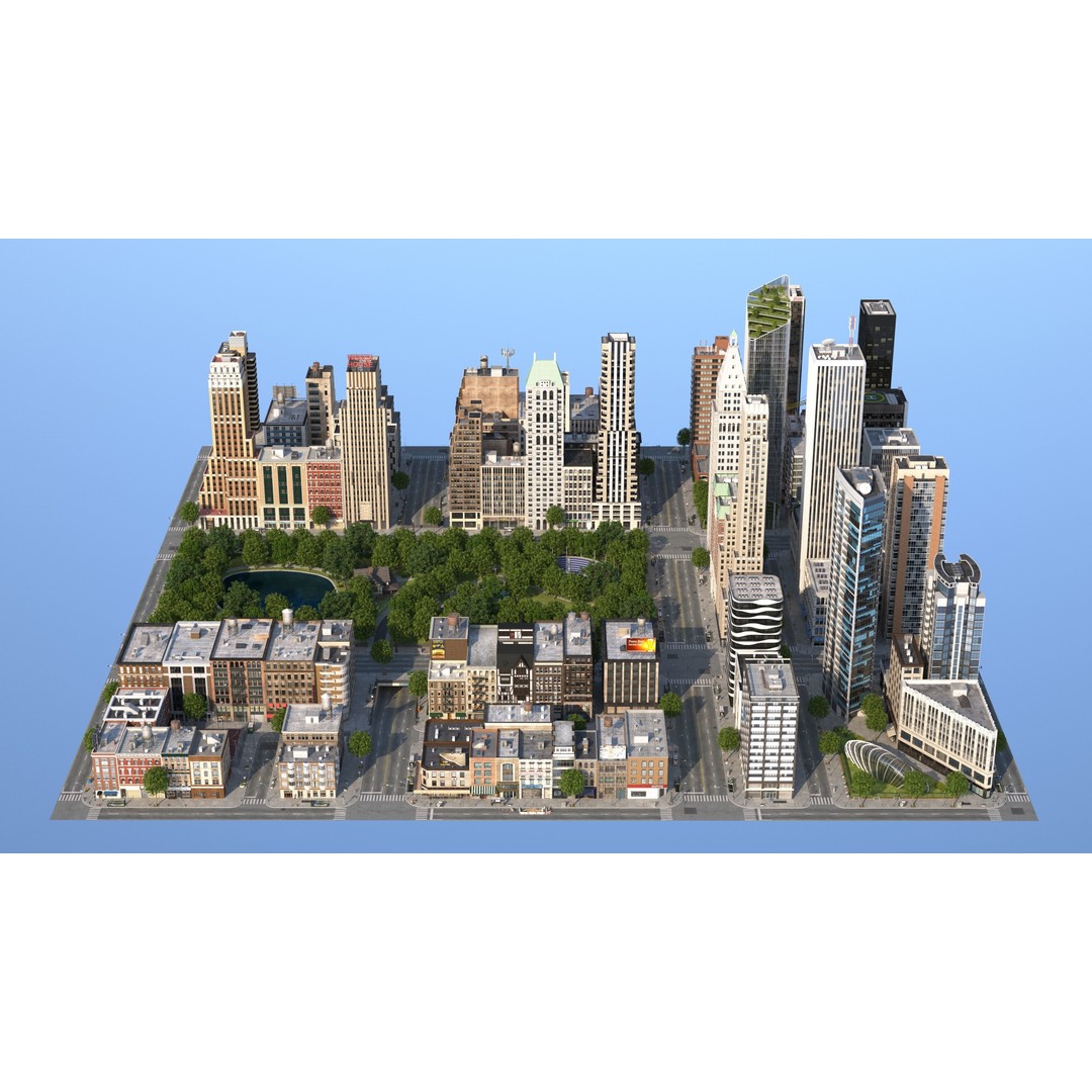 Park City 3D Model – Low Poly Cityscape with Modular Blocks, FBX - View 16