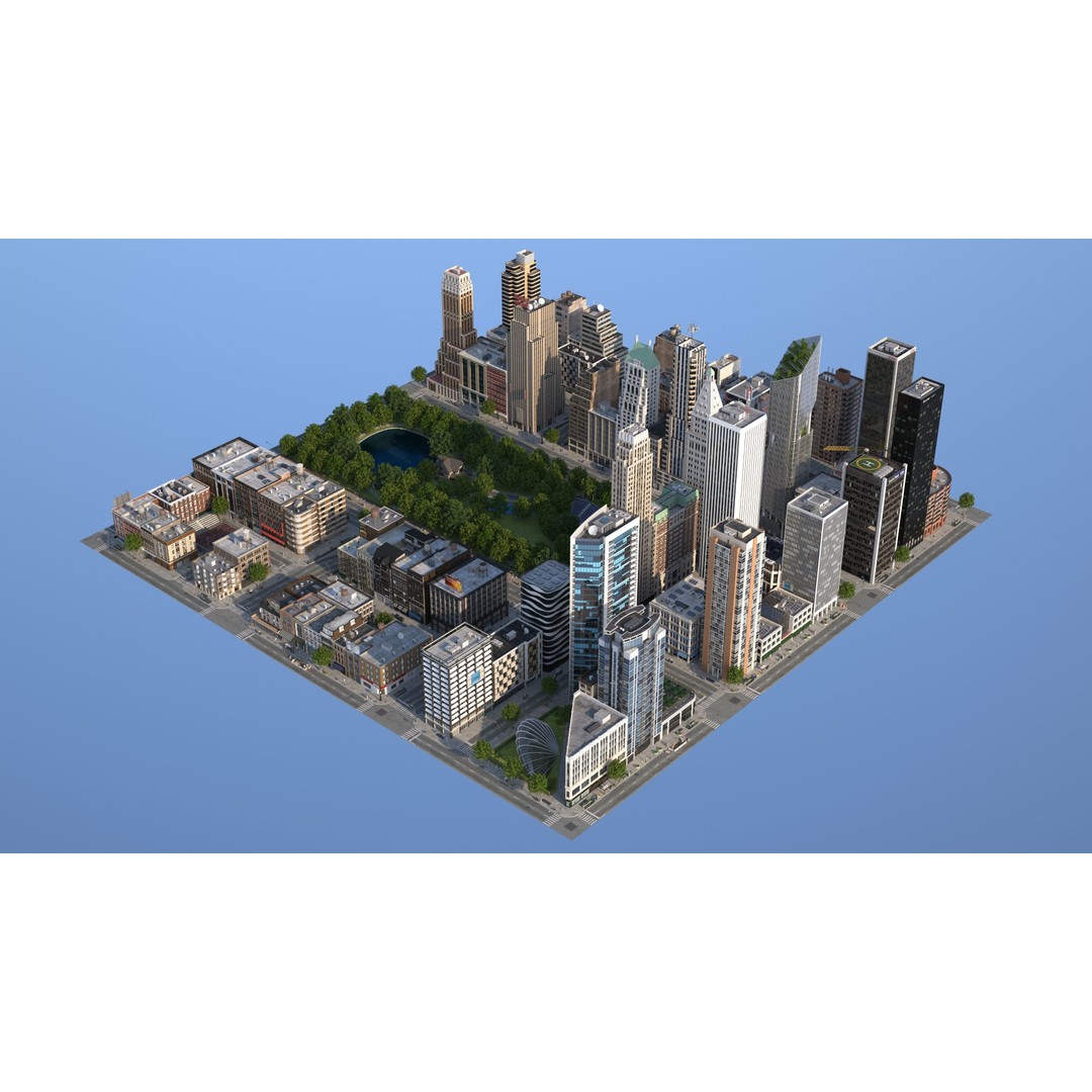 Park City 3D Model – Low Poly Cityscape with Modular Blocks, FBX - View 20