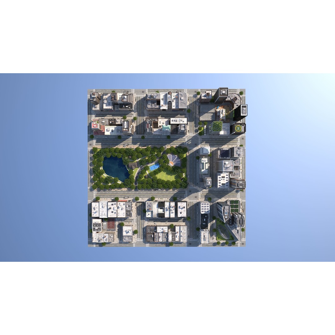Park City 3D Model – Low Poly Cityscape with Modular Blocks, FBX - View 23
