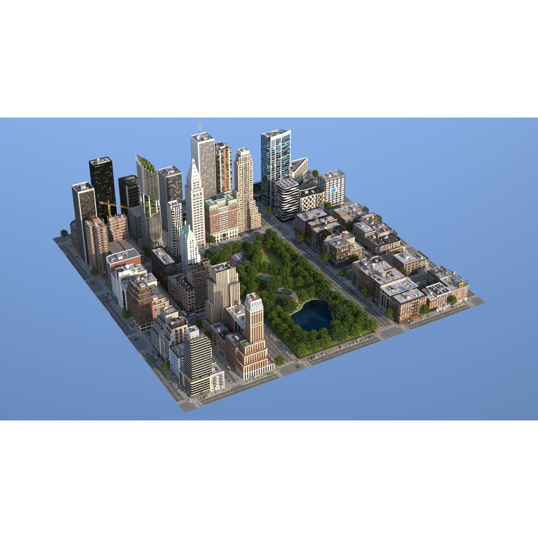 Park City 3D Model – Low Poly Cityscape with Modular Blocks, FBX - View 3