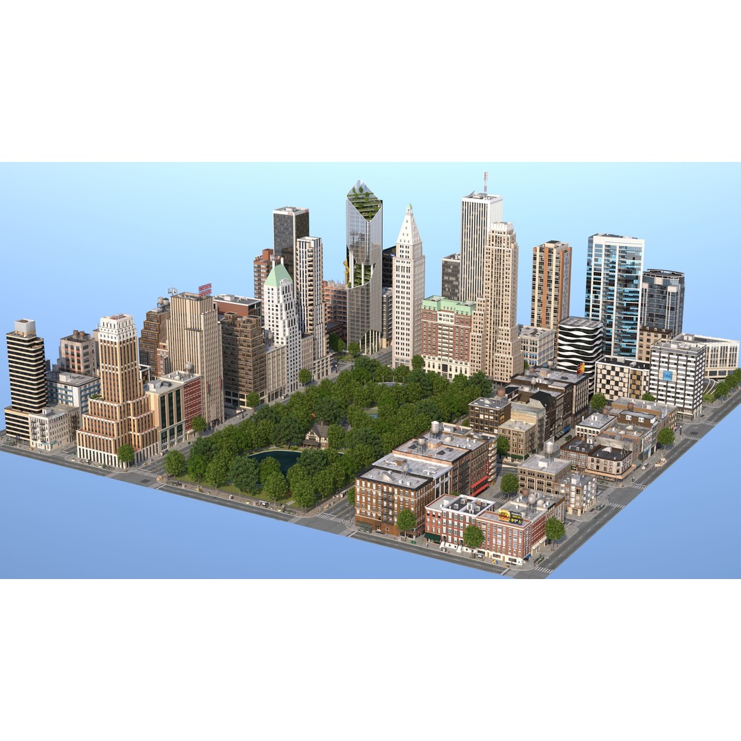 Park City 3D Model – Low Poly Cityscape with Modular Blocks, FBX - View 43