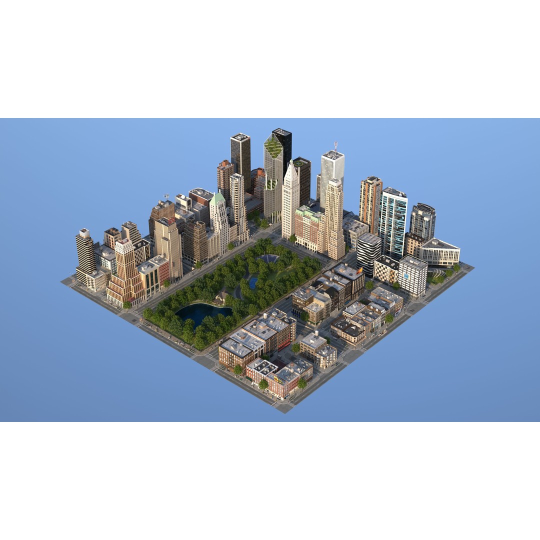 Park City 3D Model – Low Poly Cityscape with Modular Blocks, FBX - View 5