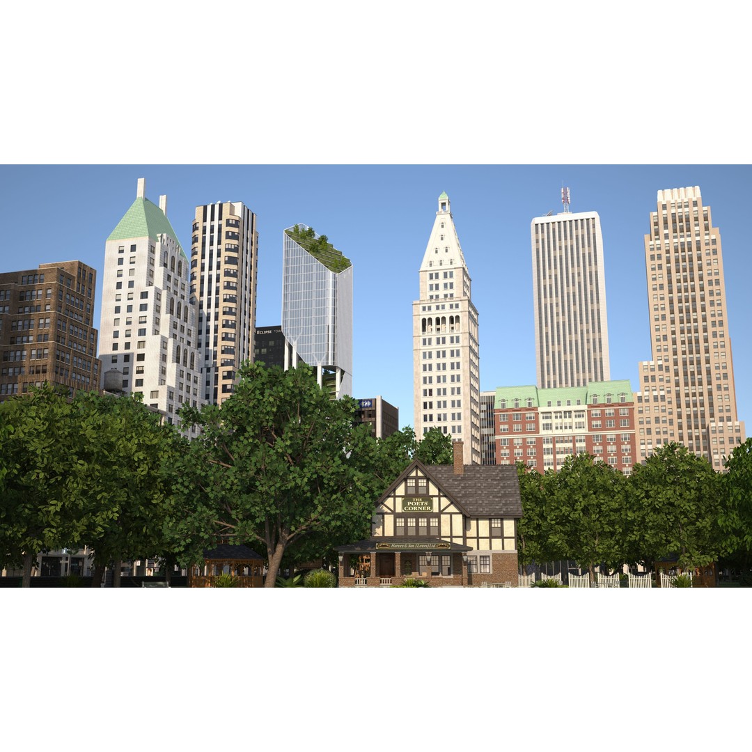 Park City 3D Model – Low Poly Cityscape with Modular Blocks, FBX - View 9