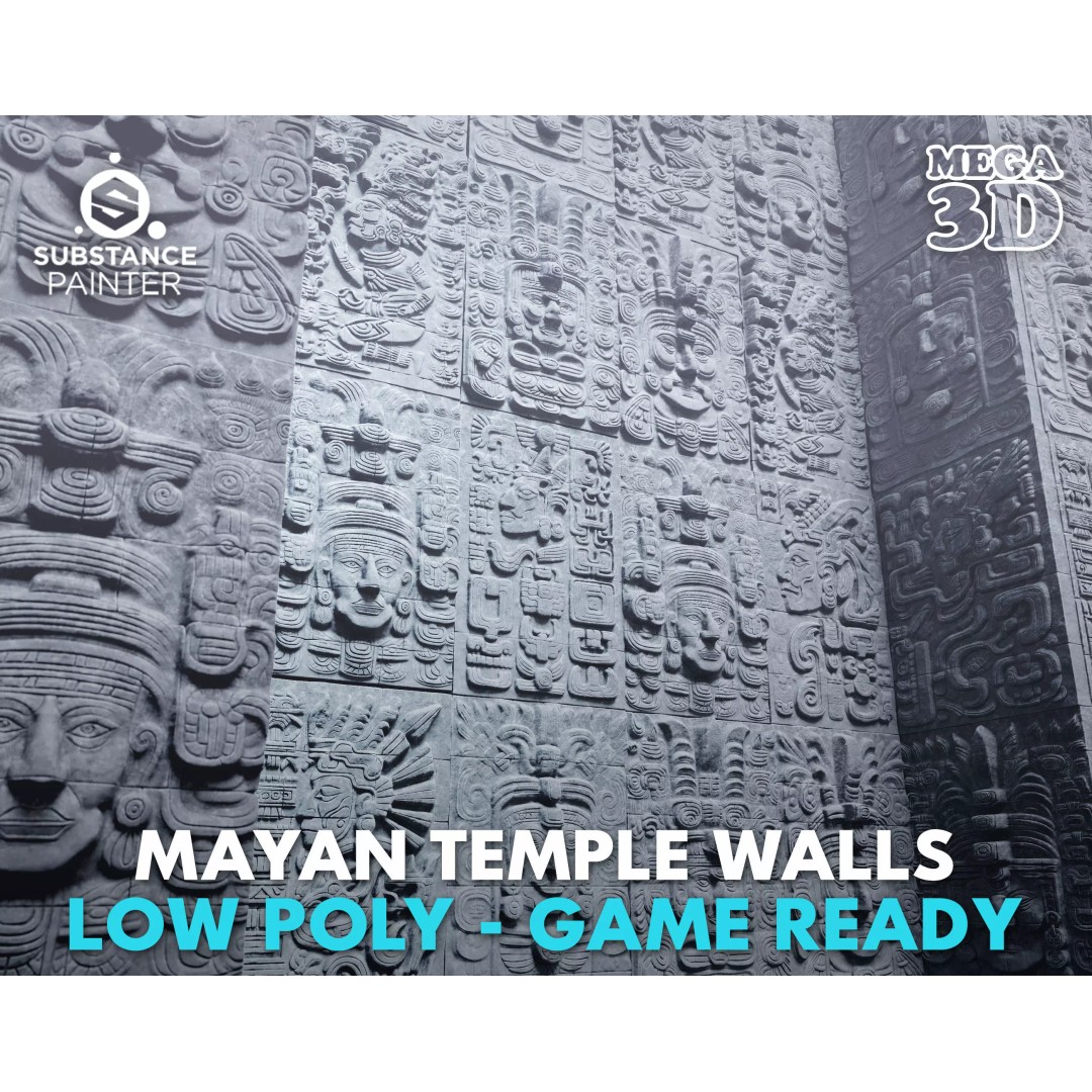 Mayan Temple Wall 3D Model – Low Poly Architectural Asset, FBX - View 2