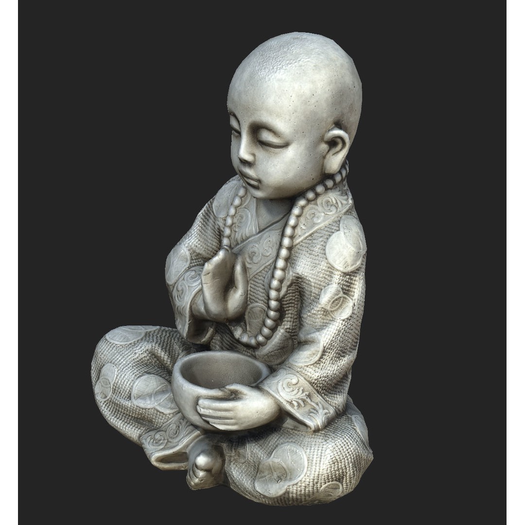 Child Buddha Statue 3D Model – Low Poly PBR Sculpture, FBX, OBJ, Blender - View 3