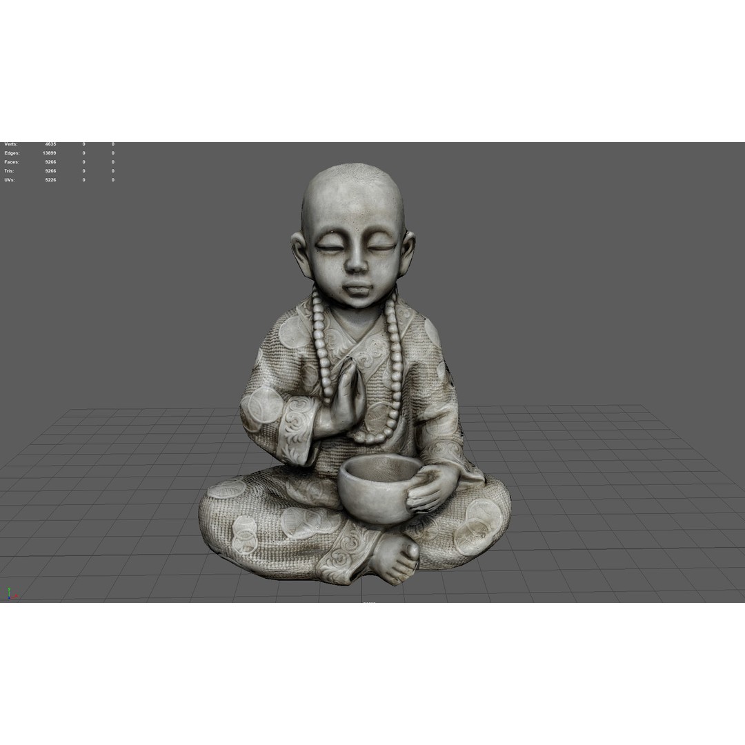Child Buddha Statue 3D Model – Low Poly PBR Sculpture, FBX, OBJ, Blender - View 5