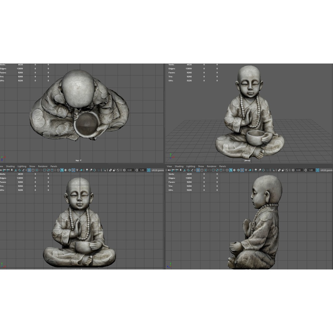 Child Buddha Statue 3D Model – Low Poly PBR Sculpture, FBX, OBJ, Blender - View 8