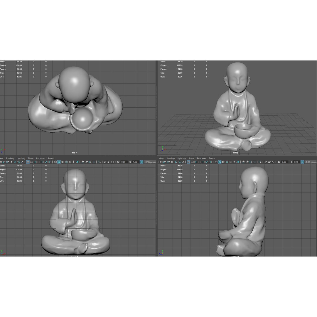 Child Buddha Statue 3D Model – Low Poly PBR Sculpture, FBX, OBJ, Blender - View 9