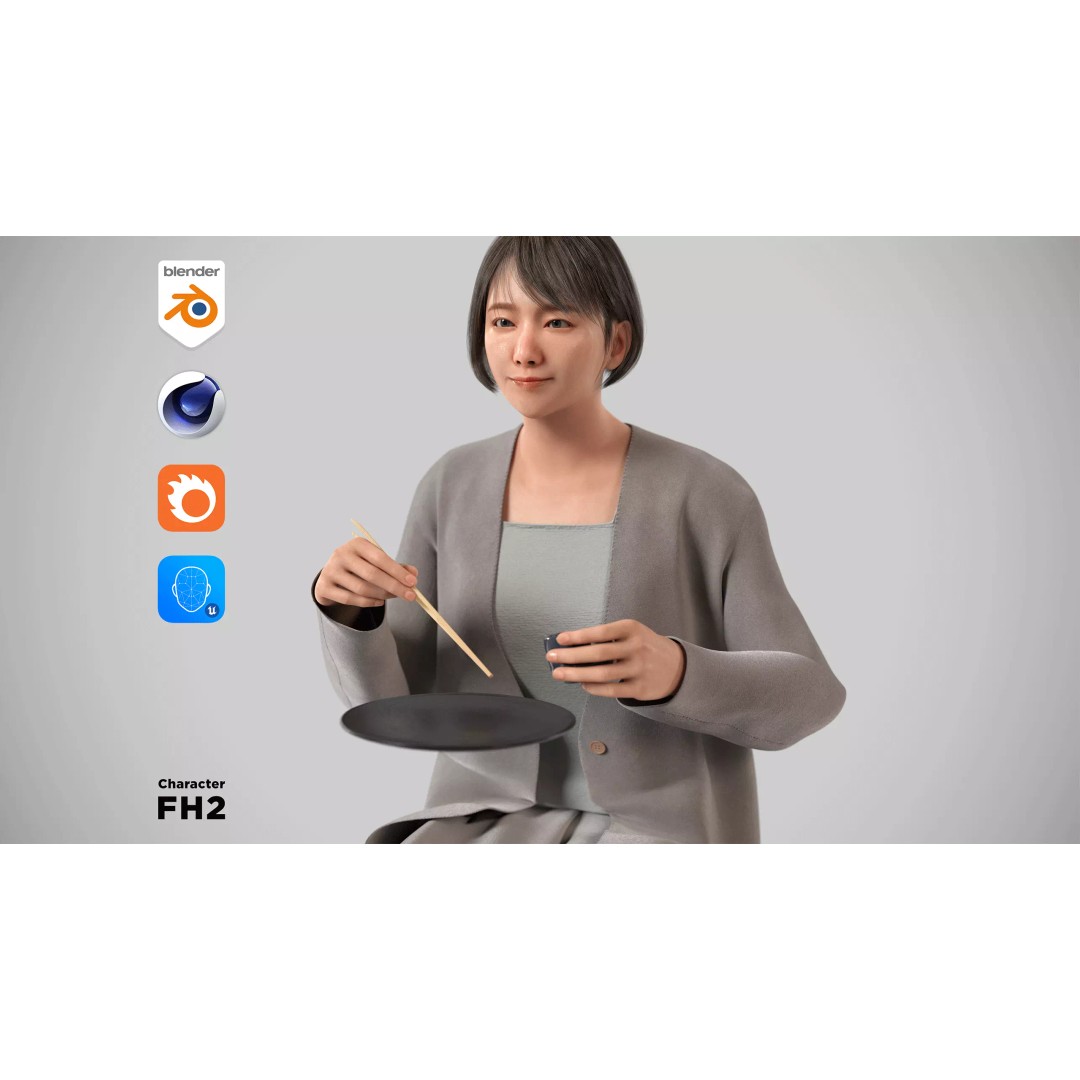 Asian Smart Casual Woman 3D Model – Low Poly Rigged Character for ArchViz - View 2
