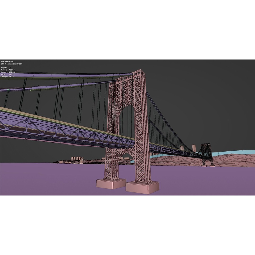 George Washington Bridge 3D Model – Low Poly Architectural Asset, FBX - View 4