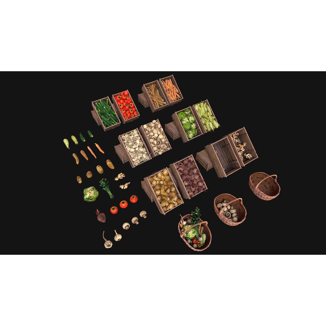 Medieval Market Vegetable Stalls Tent Pack 3D Model – Low Poly Game Ready FBX - View 10