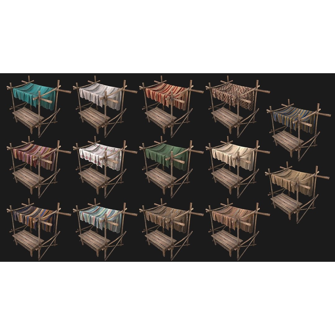 Medieval Market Vegetable Stalls Tent Pack 3D Model – Low Poly Game Ready FBX - View 3