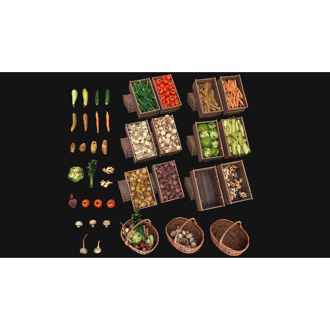 Medieval Market Vegetable Stalls Tent Pack 3D Model – Low Poly Game Ready FBX - View 5