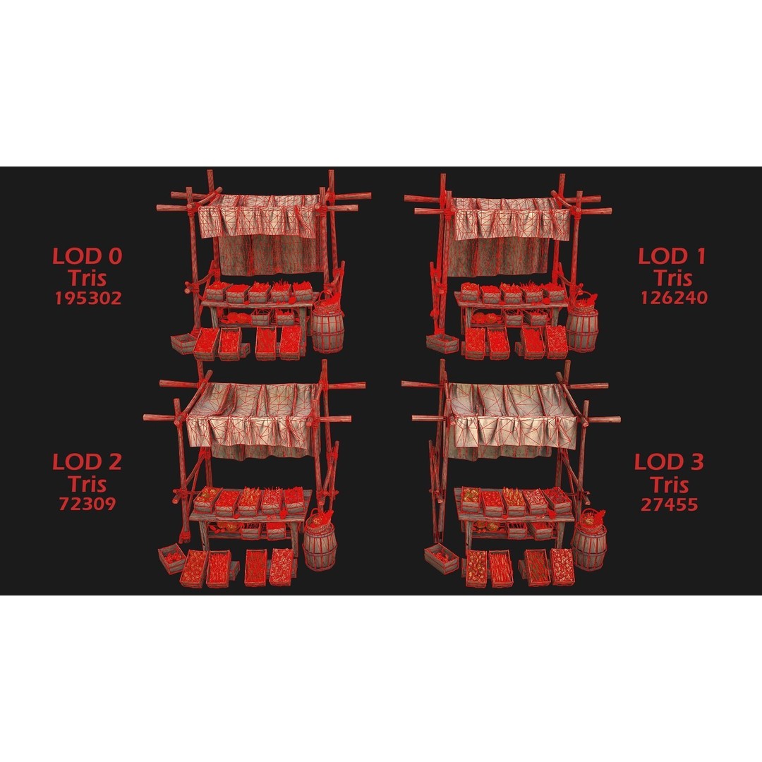 Medieval Market Vegetable Stalls Tent Pack 3D Model – Low Poly Game Ready FBX - View 7