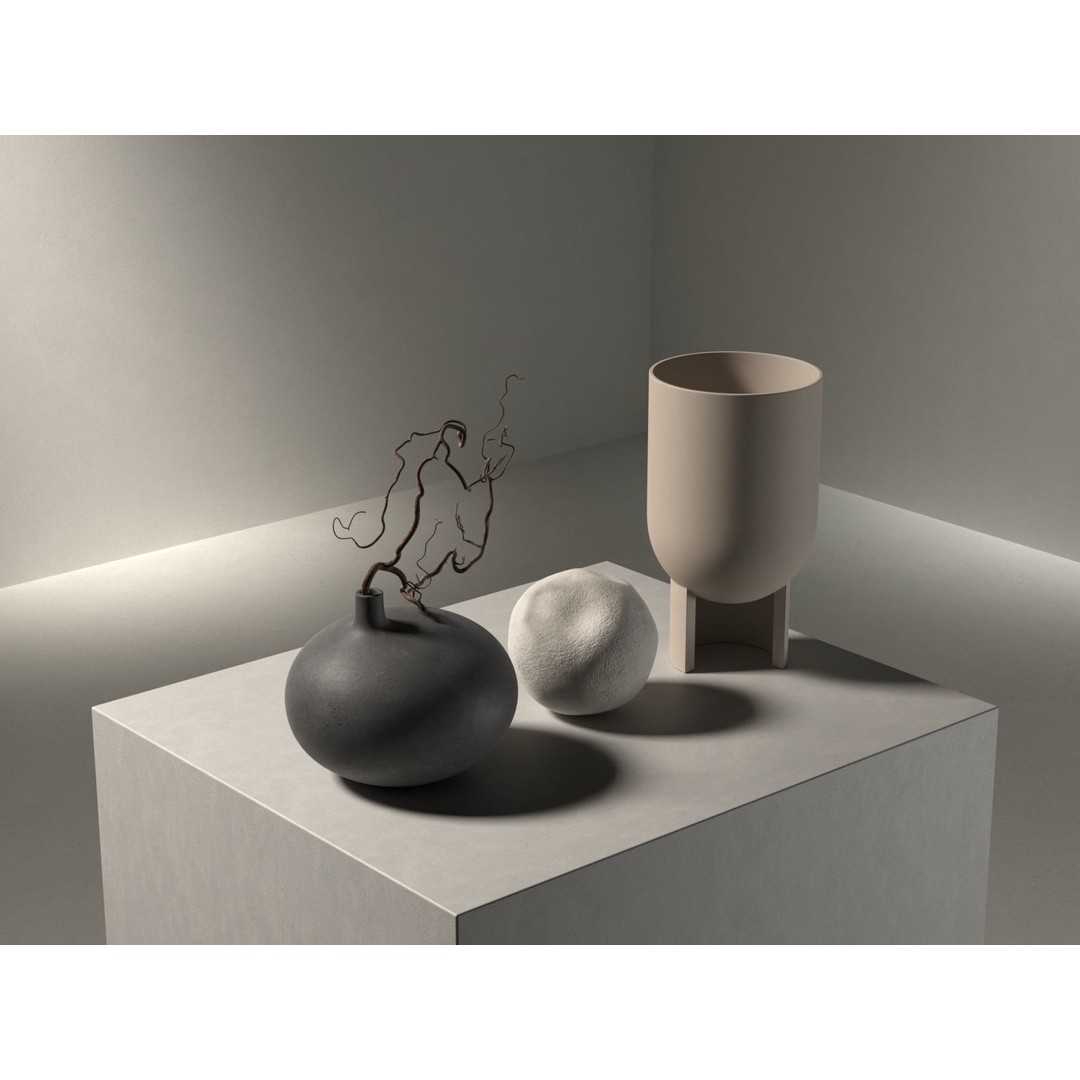 Vase Set 101 3D Model – Modern Architectural Design, FBX, OBJ - View 3