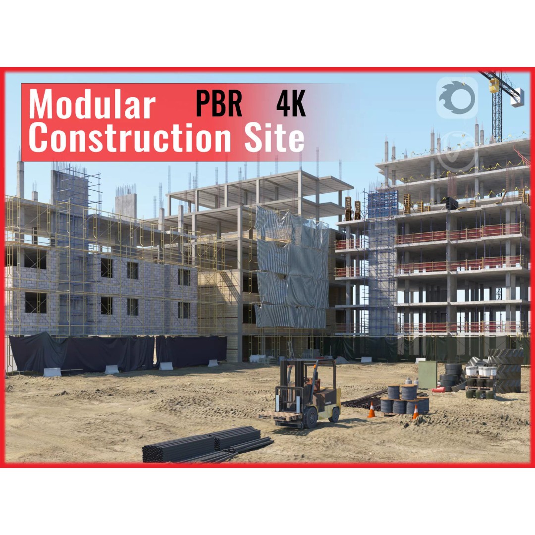 Modular Construction Site 3D Model – Low Poly Game Ready Asset, FBX - View 2