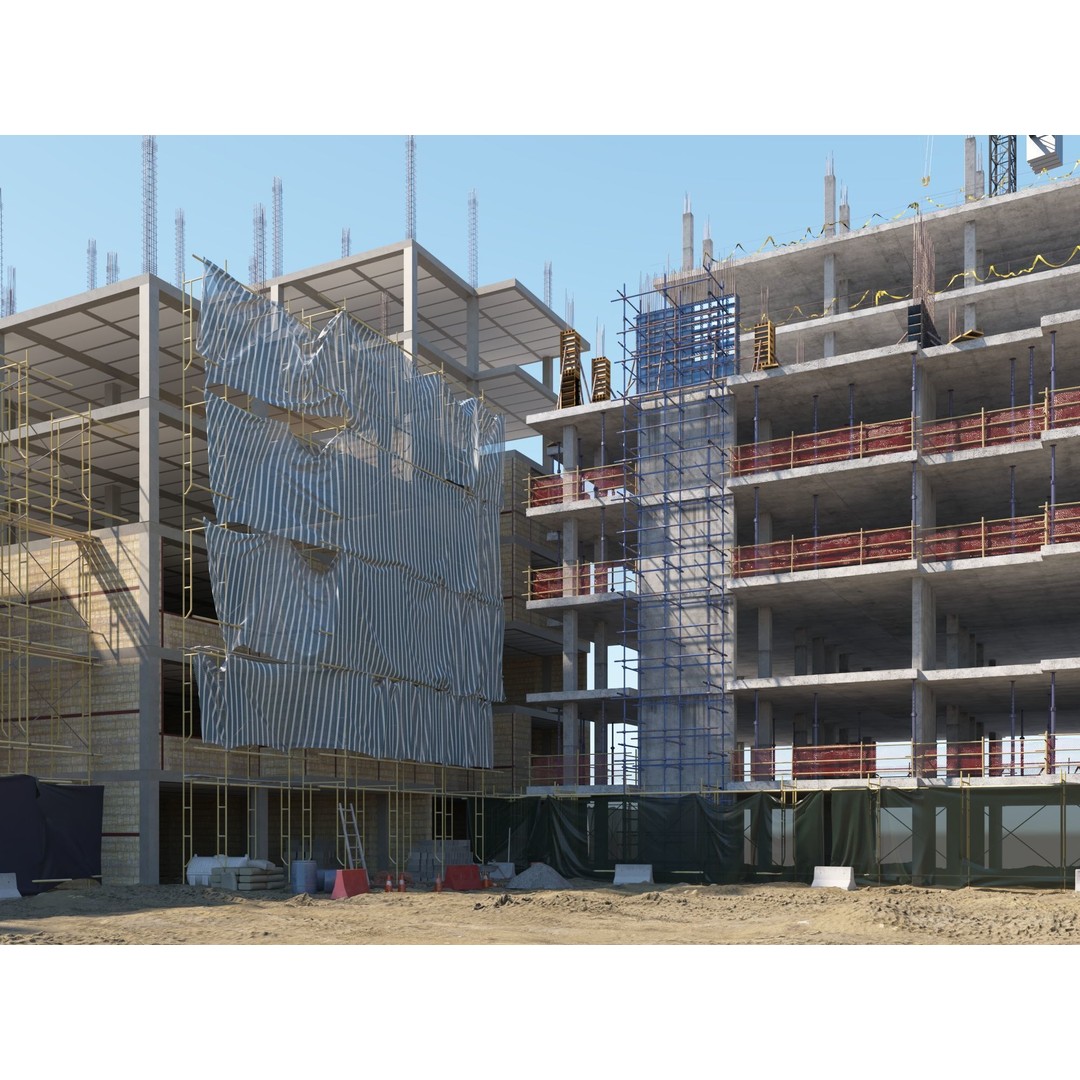 Modular Construction Site 3D Model – Low Poly Game Ready Asset, FBX - View 3