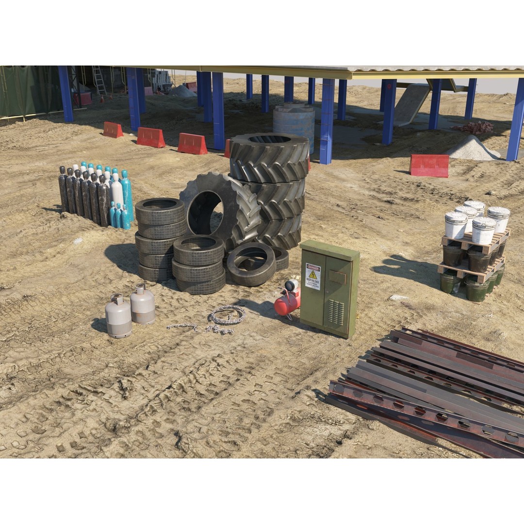 Modular Construction Site 3D Model – Low Poly Game Ready Asset, FBX - View 4