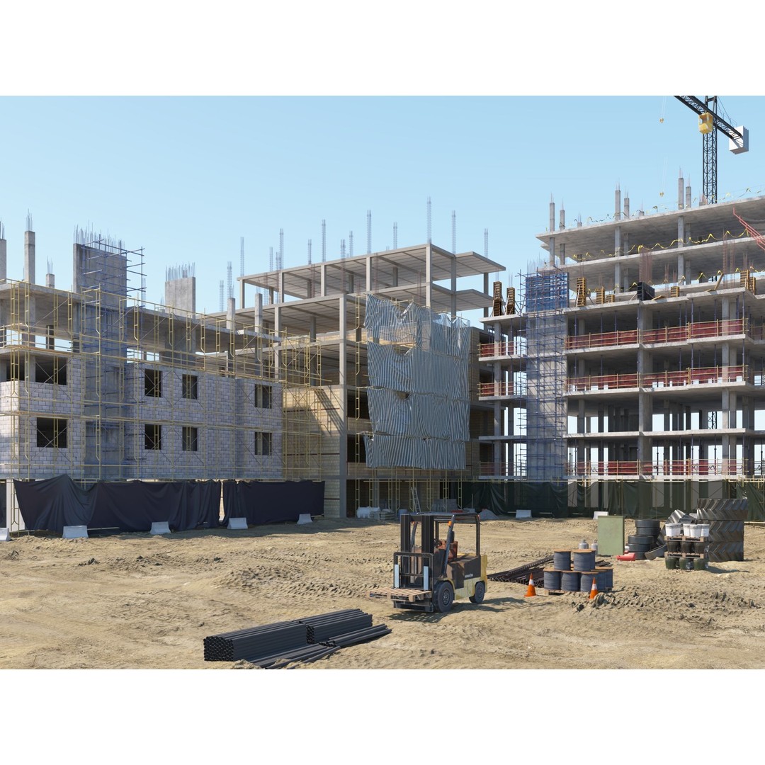 Modular Construction Site 3D Model – Low Poly Game Ready Asset, FBX - View 6