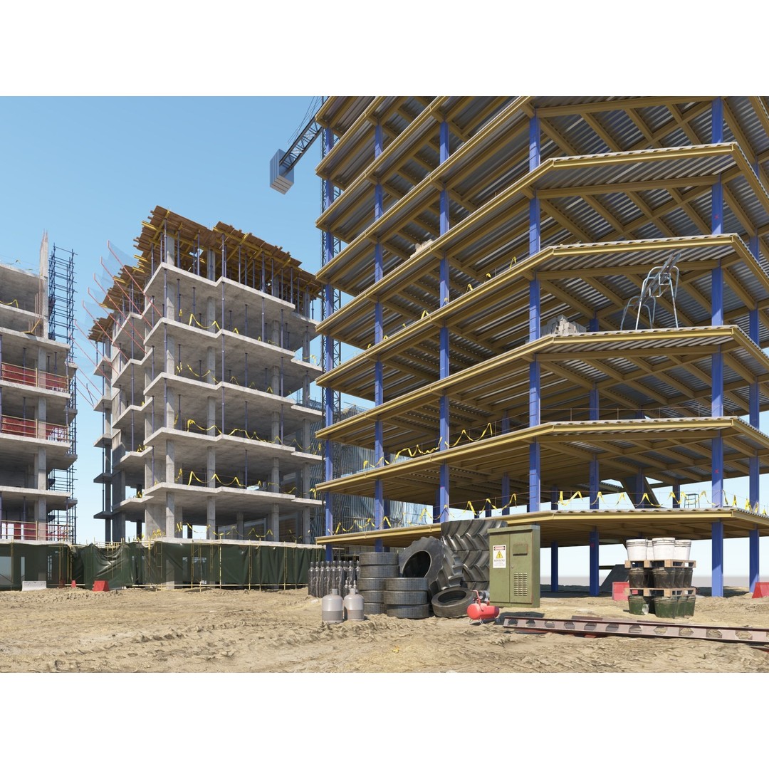 Modular Construction Site 3D Model – Low Poly Game Ready Asset, FBX - View 7