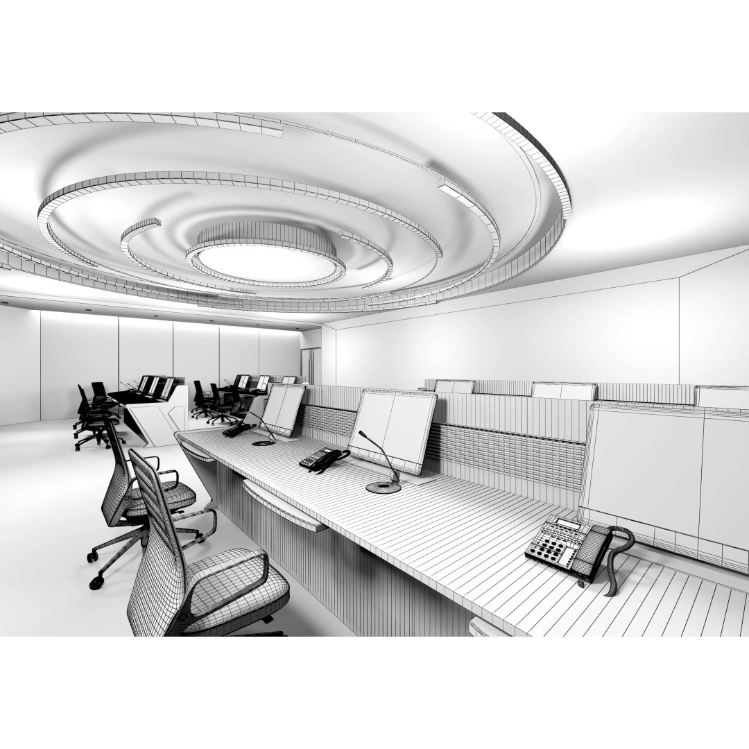Control Room 3D Model – Low Poly Architectural Asset, FBX & OBJ - View 20