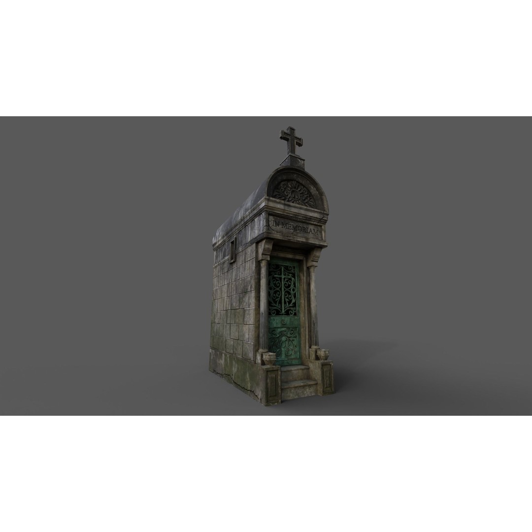 Cemetery Mausoleum 3D Model – Low Poly Game Ready Asset, FBX & OBJ - View 3