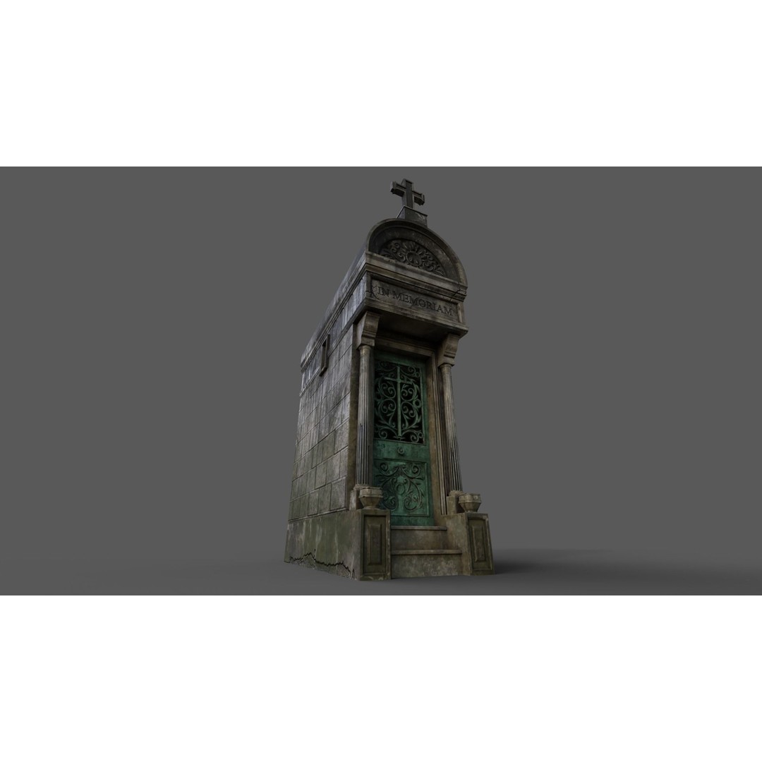 Cemetery Mausoleum 3D Model – Low Poly Game Ready Asset, FBX & OBJ - View 4