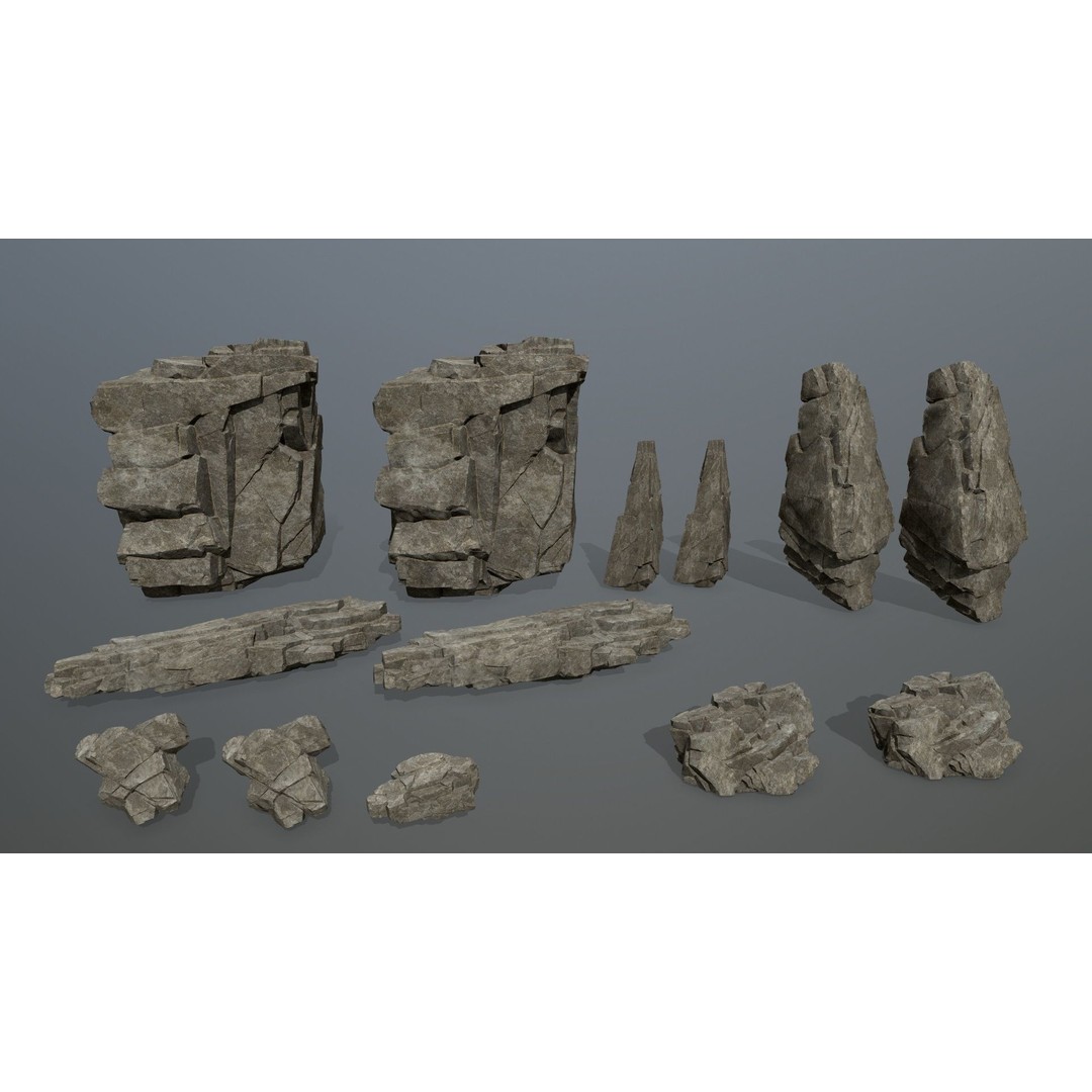 Cliff Rocks 3D Model – Low Poly Game Ready Asset, FBX, OBJ - View 19