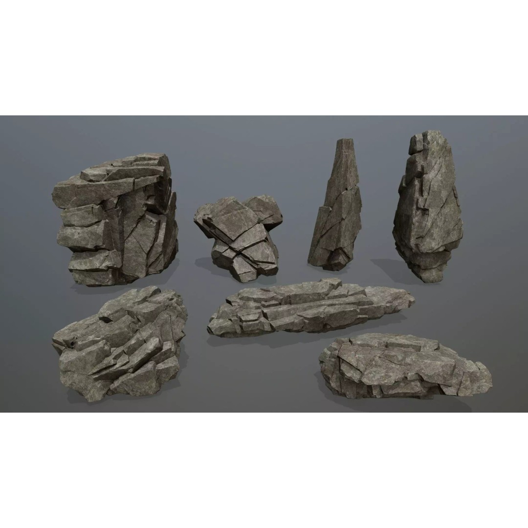 Cliff Rocks 3D Model – Low Poly Game Ready Asset, FBX, OBJ - View 2
