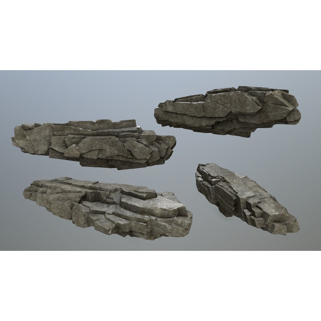 Cliff Rocks 3D Model – Low Poly Game Ready Asset, FBX, OBJ - View 3