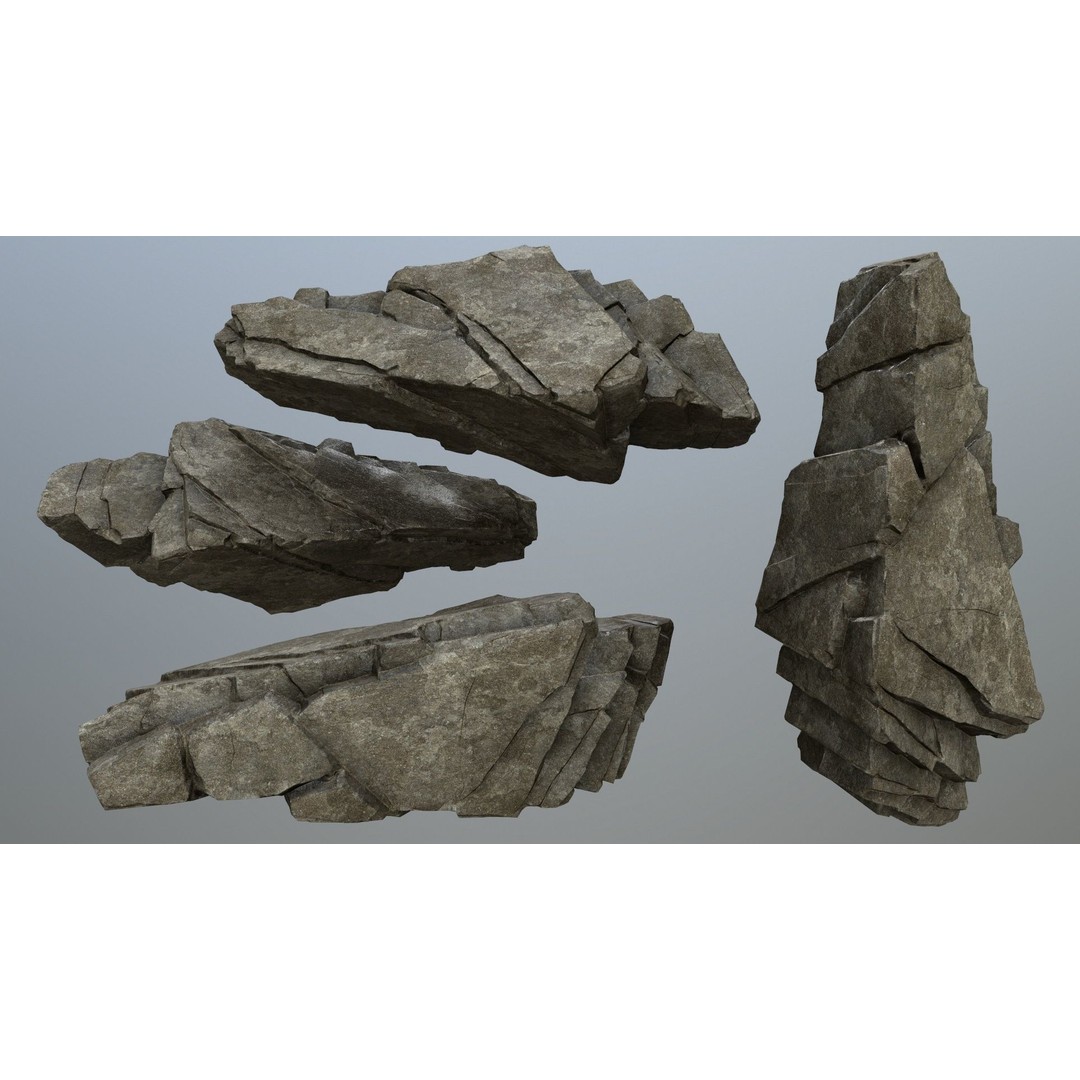 Cliff Rocks 3D Model – Low Poly Game Ready Asset, FBX, OBJ - View 7