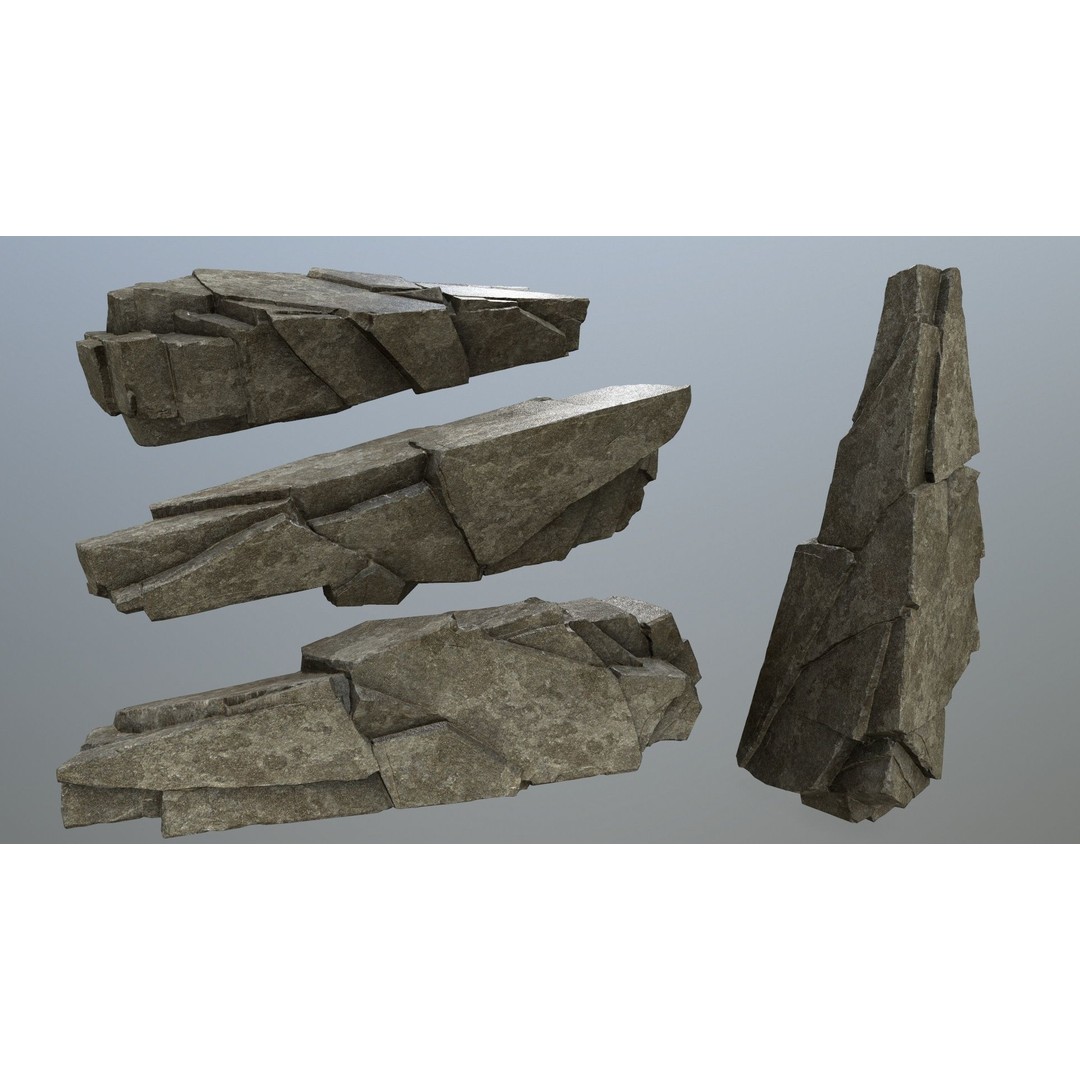 Cliff Rocks 3D Model – Low Poly Game Ready Asset, FBX, OBJ - View 8