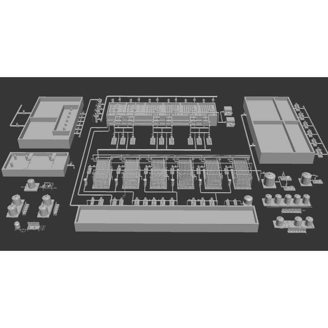 Water Treatment Plant 3D Model – PBR Industrial Asset, OBJ/FBX