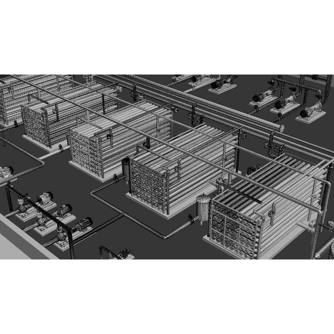 Water Treatment Plant 3D Model – PBR Industrial Asset, OBJ/FBX - View 8