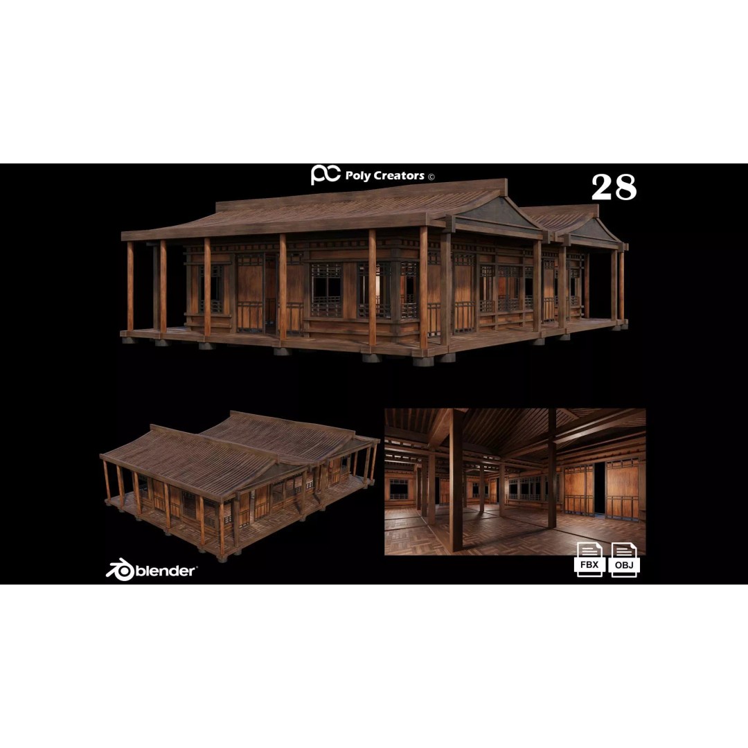 Medieval Houses 3D Model – Low Poly Game Ready with 4K Textures - View 2