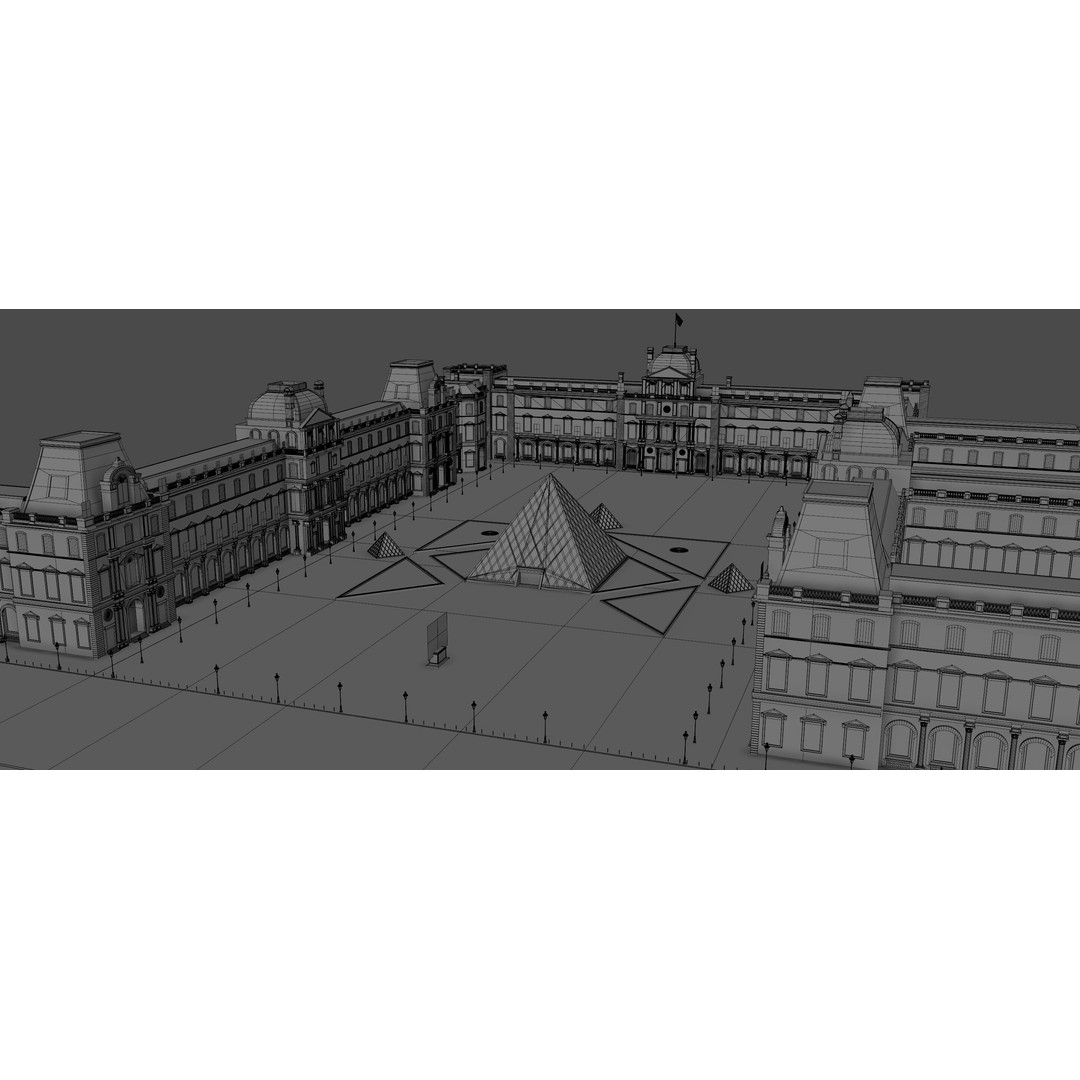 Louvre Museum 3D Model – Detailed Architectural Landmark, FBX, OBJ, Blender