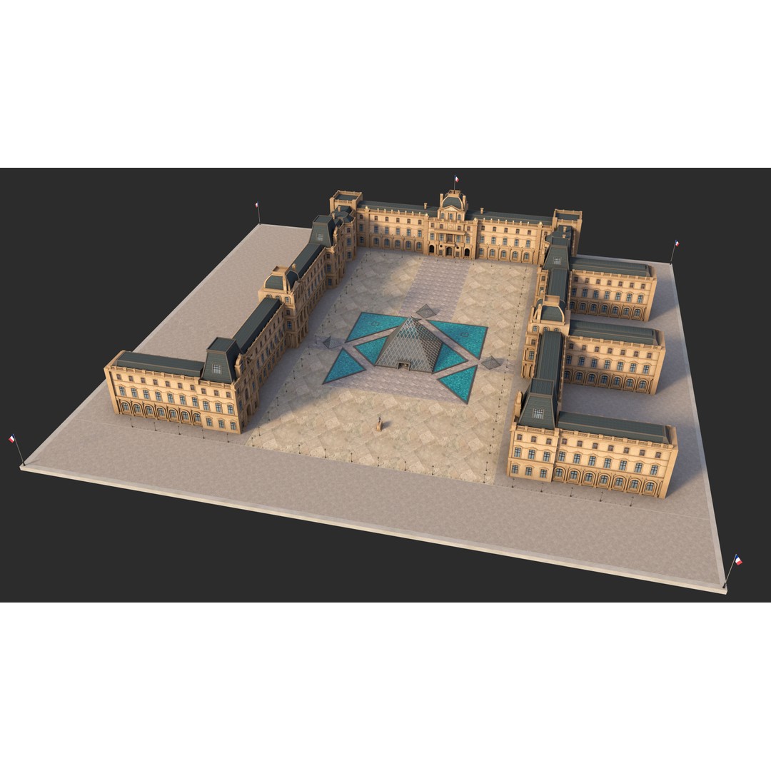 Louvre Museum 3D Model – Detailed Architectural Landmark, FBX, OBJ, Blender - View 3