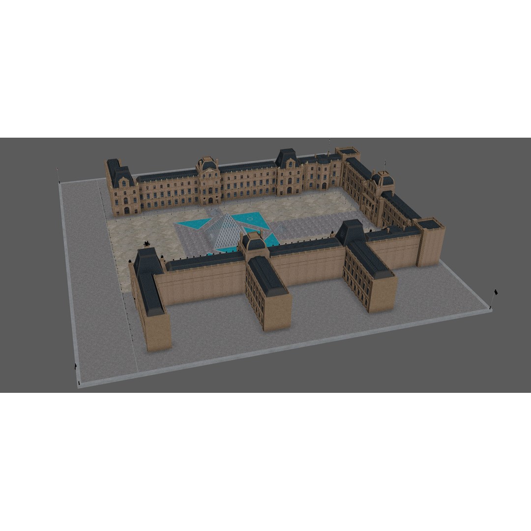 Louvre Museum 3D Model – Detailed Architectural Landmark, FBX, OBJ, Blender - View 9