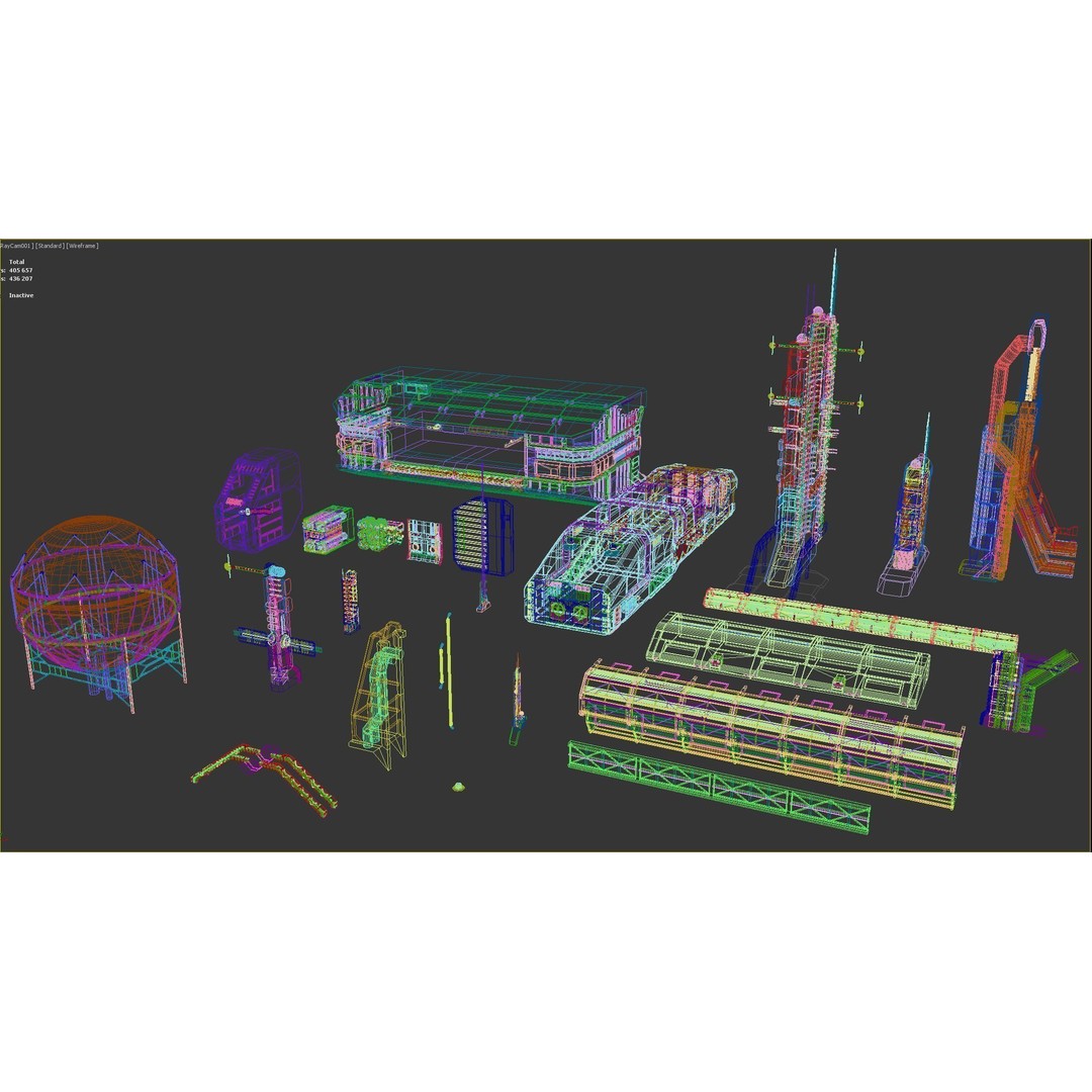 Sci-Fi Structures 3D Model – Kitbash Collection, FBX & OBJ Formats