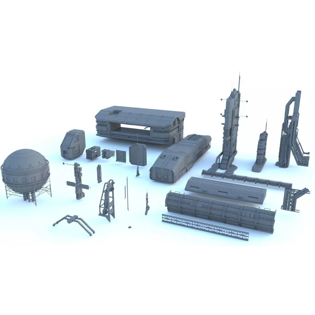 Sci-Fi Structures 3D Model – Kitbash Collection, FBX & OBJ Formats - View 2