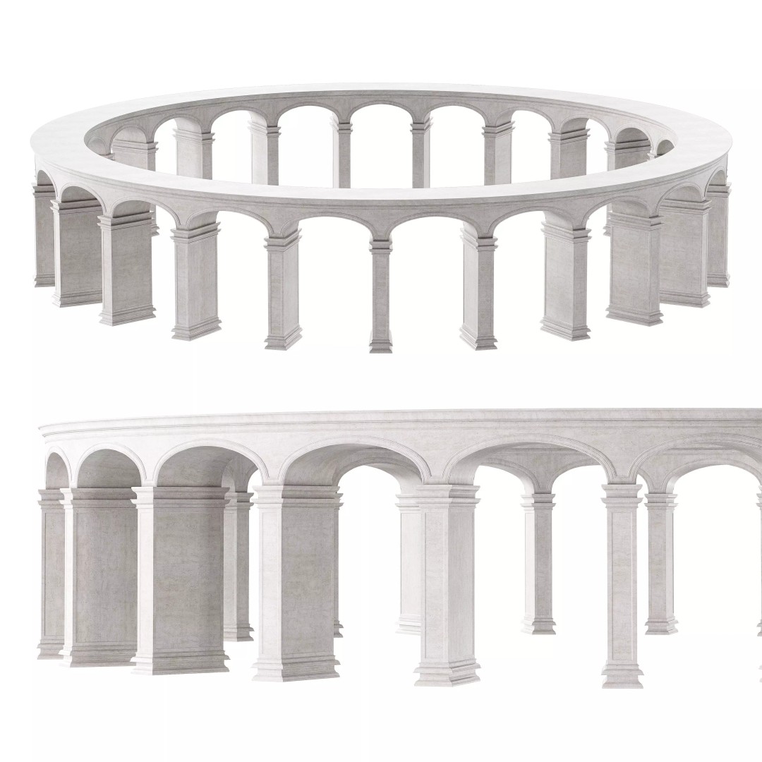 Classical Circular Marble Colonnade 3D Model – Grand Columns, PBR Textures, FBX - View 2